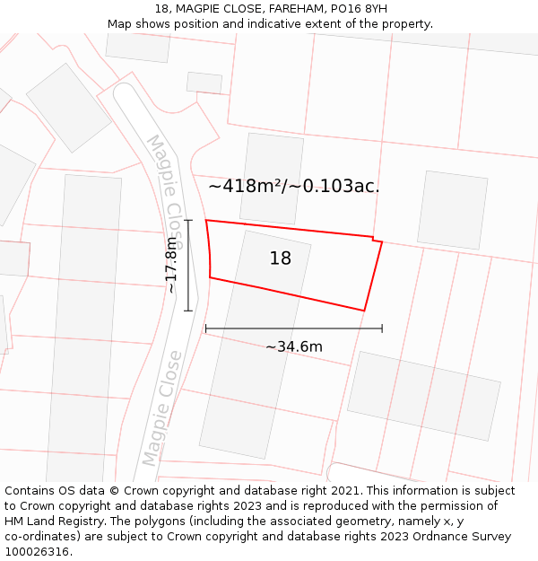 18, MAGPIE CLOSE, FAREHAM, PO16 8YH: Plot and title map