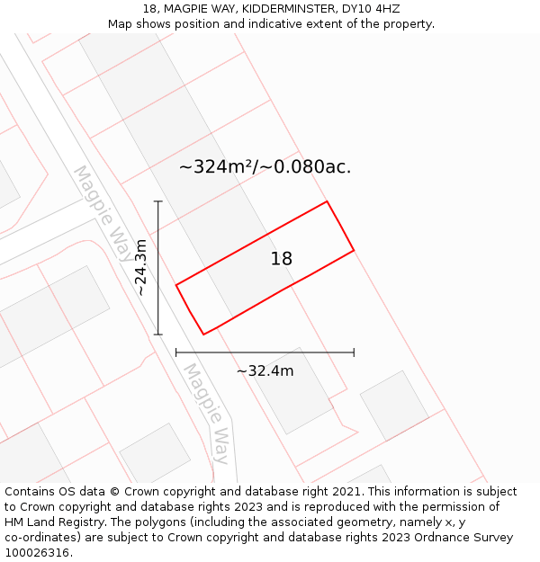 18, MAGPIE WAY, KIDDERMINSTER, DY10 4HZ: Plot and title map