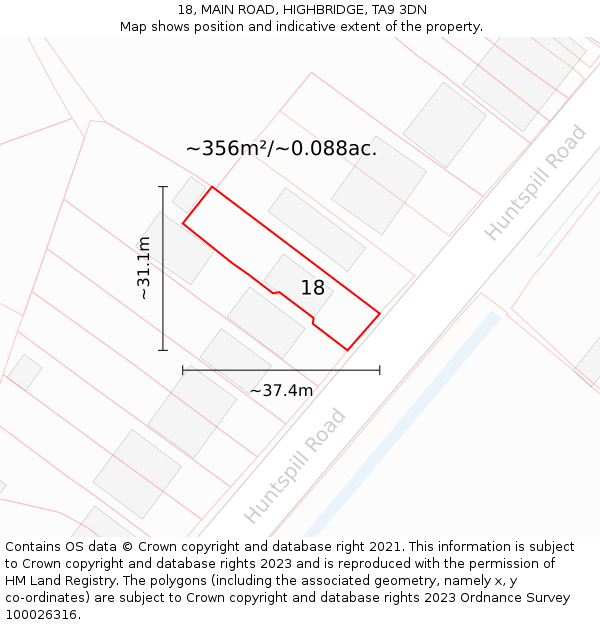 18, MAIN ROAD, HIGHBRIDGE, TA9 3DN: Plot and title map