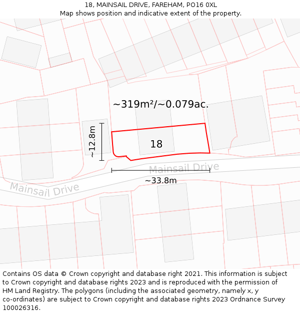 18, MAINSAIL DRIVE, FAREHAM, PO16 0XL: Plot and title map