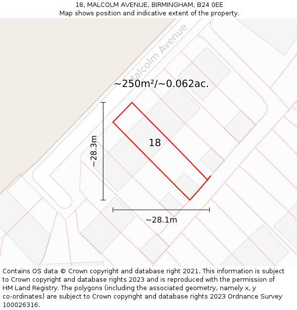 18, MALCOLM AVENUE, BIRMINGHAM, B24 0EE: Plot and title map