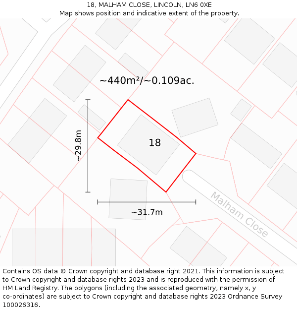 18, MALHAM CLOSE, LINCOLN, LN6 0XE: Plot and title map