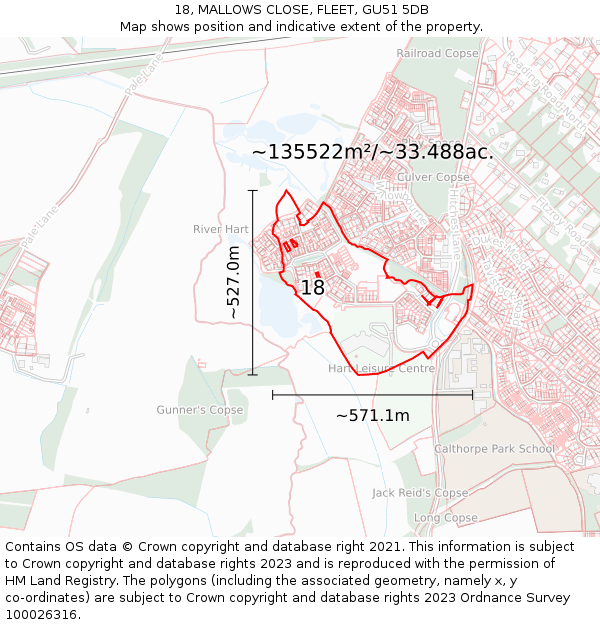 18, MALLOWS CLOSE, FLEET, GU51 5DB: Plot and title map