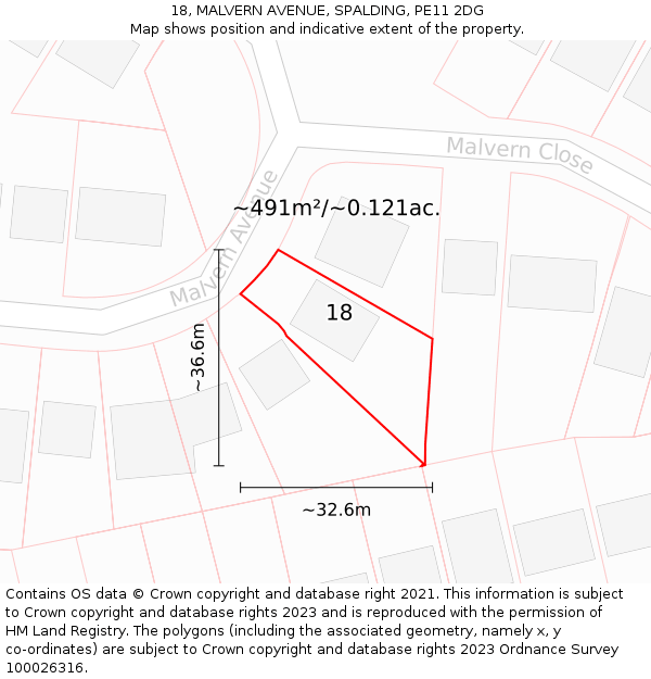 18, MALVERN AVENUE, SPALDING, PE11 2DG: Plot and title map