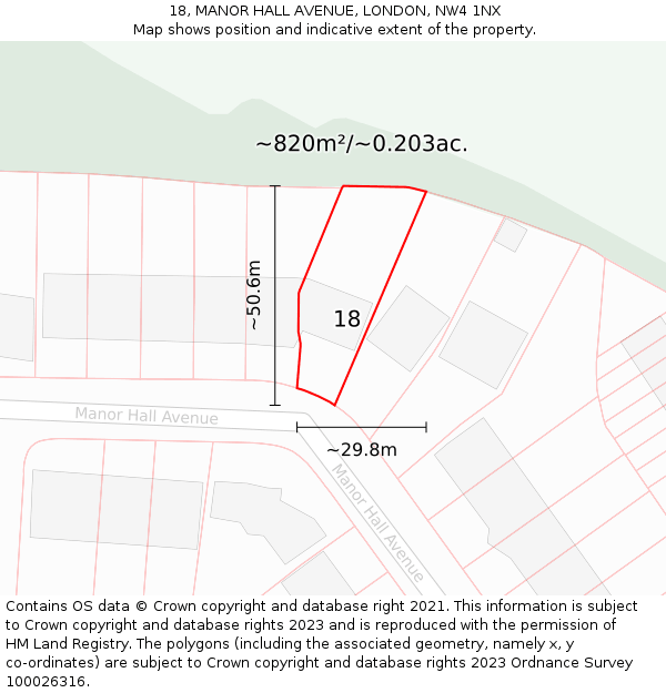 18, MANOR HALL AVENUE, LONDON, NW4 1NX: Plot and title map