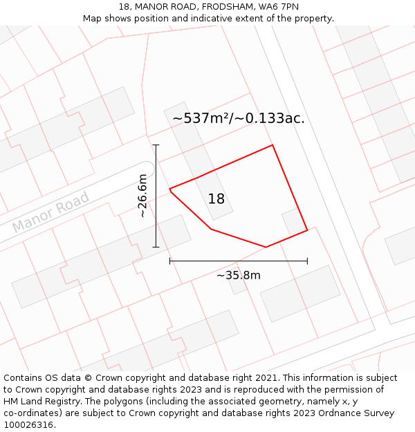 18, MANOR ROAD, FRODSHAM, WA6 7PN: Plot and title map