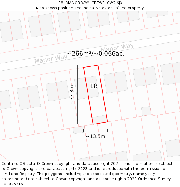 18, MANOR WAY, CREWE, CW2 6JX: Plot and title map