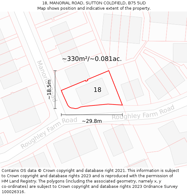 18, MANORIAL ROAD, SUTTON COLDFIELD, B75 5UD: Plot and title map