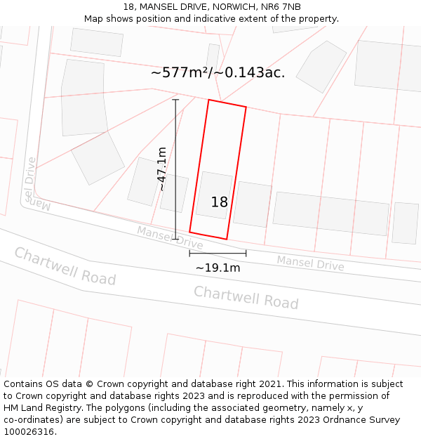 18, MANSEL DRIVE, NORWICH, NR6 7NB: Plot and title map