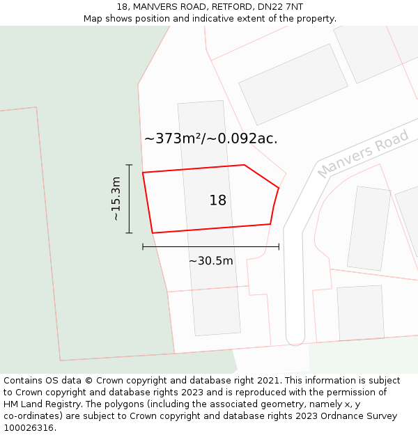 18, MANVERS ROAD, RETFORD, DN22 7NT: Plot and title map