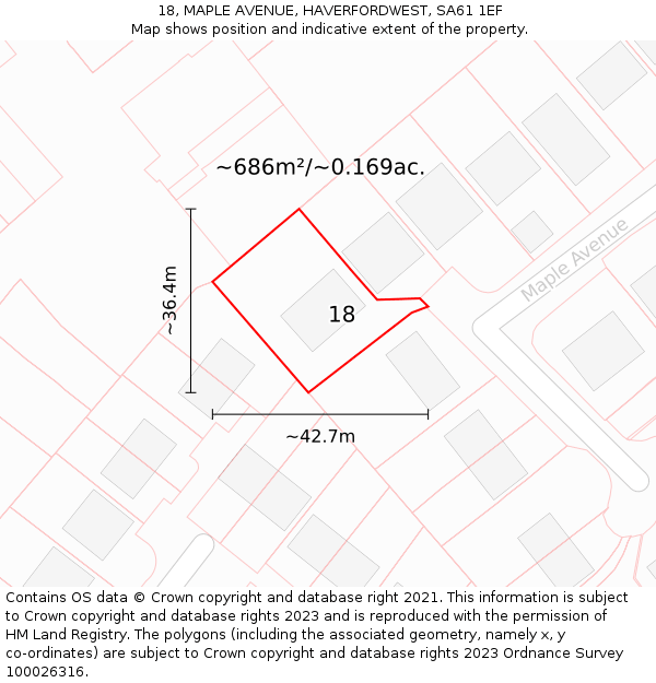 18, MAPLE AVENUE, HAVERFORDWEST, SA61 1EF: Plot and title map