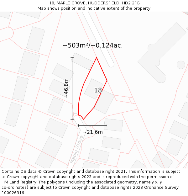 18, MAPLE GROVE, HUDDERSFIELD, HD2 2FG: Plot and title map