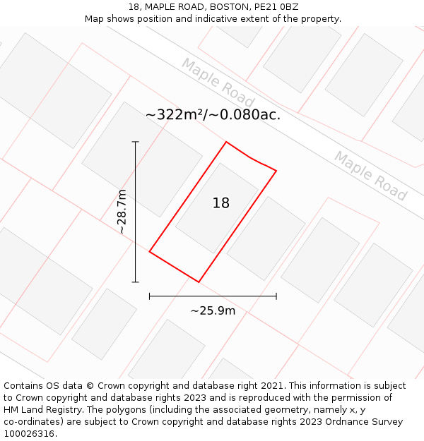 18, MAPLE ROAD, BOSTON, PE21 0BZ: Plot and title map