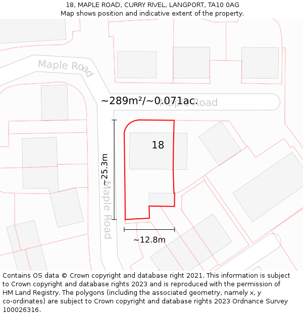 18, MAPLE ROAD, CURRY RIVEL, LANGPORT, TA10 0AG: Plot and title map