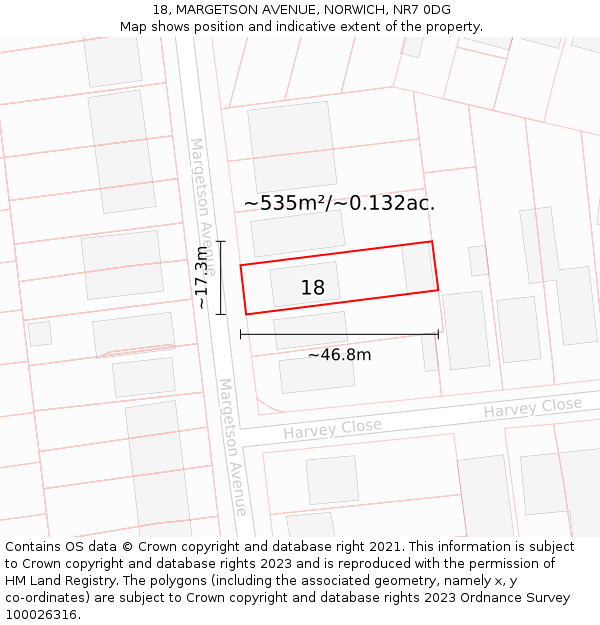 18, MARGETSON AVENUE, NORWICH, NR7 0DG: Plot and title map