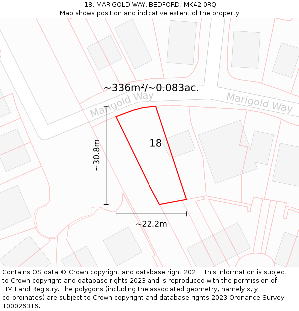 18, MARIGOLD WAY, BEDFORD, MK42 0RQ: Plot and title map