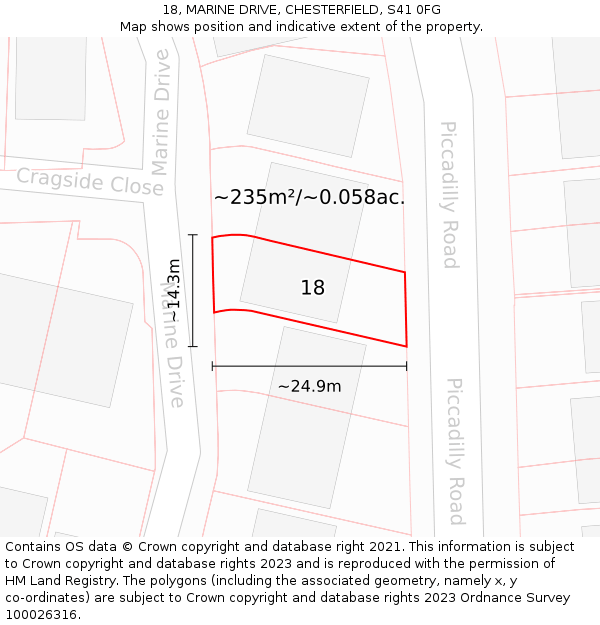 18, MARINE DRIVE, CHESTERFIELD, S41 0FG: Plot and title map