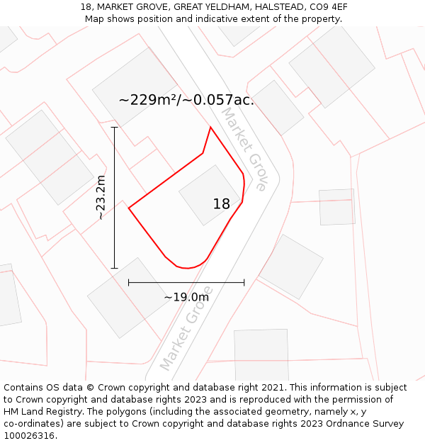 18, MARKET GROVE, GREAT YELDHAM, HALSTEAD, CO9 4EF: Plot and title map