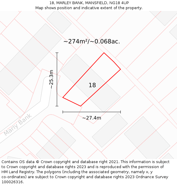 18, MARLEY BANK, MANSFIELD, NG18 4UP: Plot and title map