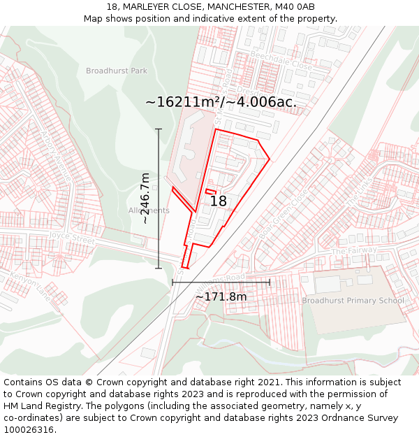 18, MARLEYER CLOSE, MANCHESTER, M40 0AB: Plot and title map