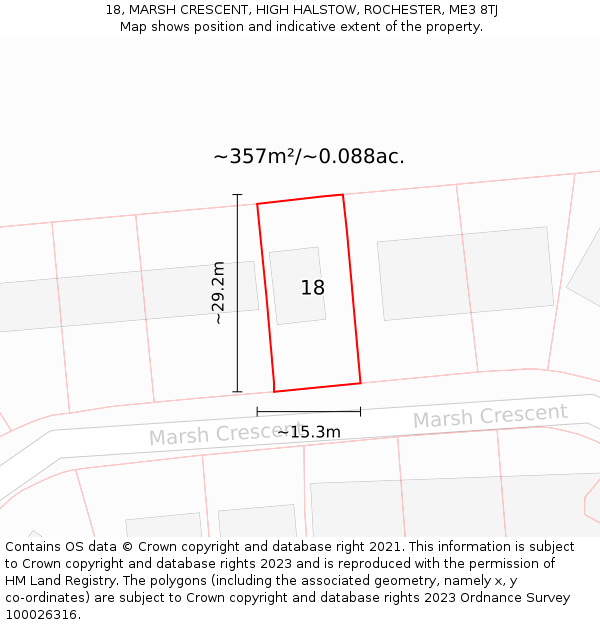 18, MARSH CRESCENT, HIGH HALSTOW, ROCHESTER, ME3 8TJ: Plot and title map