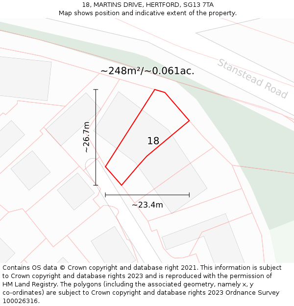 18, MARTINS DRIVE, HERTFORD, SG13 7TA: Plot and title map