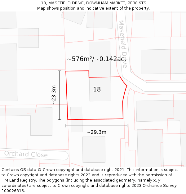 18, MASEFIELD DRIVE, DOWNHAM MARKET, PE38 9TS: Plot and title map