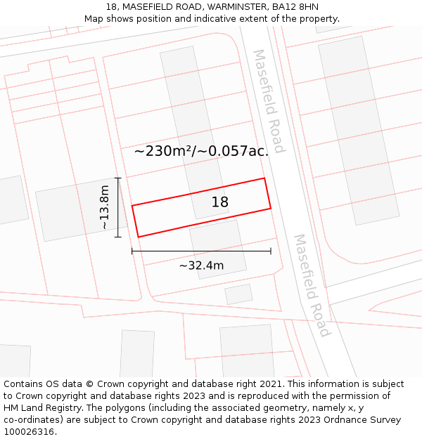 18, MASEFIELD ROAD, WARMINSTER, BA12 8HN: Plot and title map