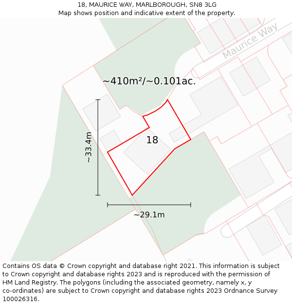 18, MAURICE WAY, MARLBOROUGH, SN8 3LG: Plot and title map