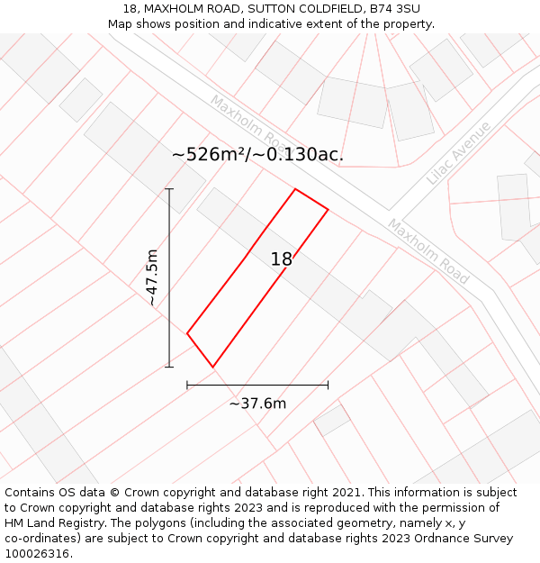 18, MAXHOLM ROAD, SUTTON COLDFIELD, B74 3SU: Plot and title map
