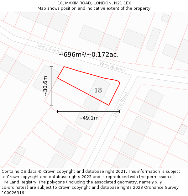 18, MAXIM ROAD, LONDON, N21 1EX: Plot and title map