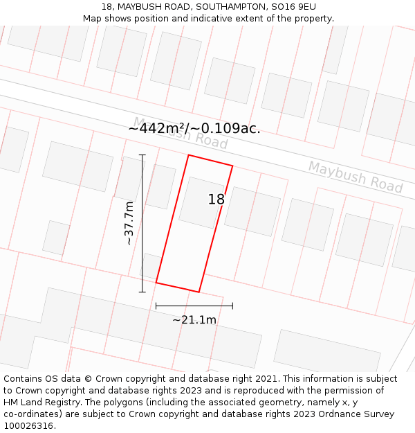 18, MAYBUSH ROAD, SOUTHAMPTON, SO16 9EU: Plot and title map