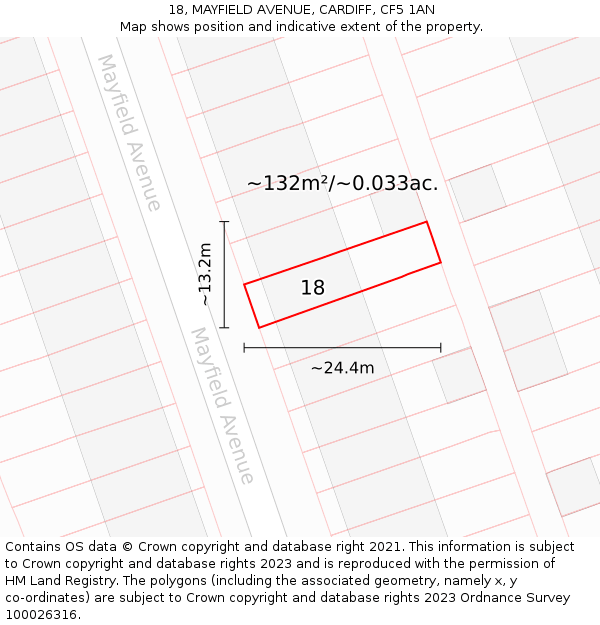 18, MAYFIELD AVENUE, CARDIFF, CF5 1AN: Plot and title map