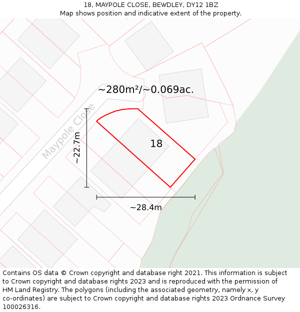 18, MAYPOLE CLOSE, BEWDLEY, DY12 1BZ: Plot and title map