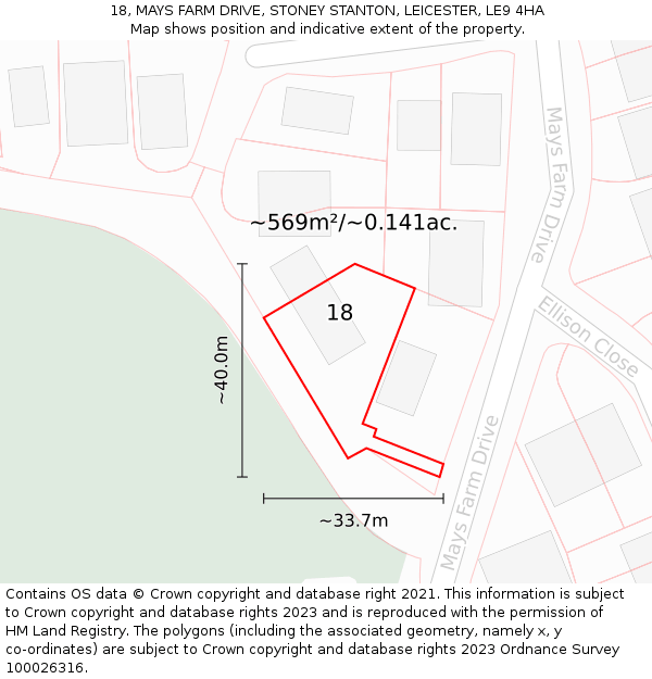 18, MAYS FARM DRIVE, STONEY STANTON, LEICESTER, LE9 4HA: Plot and title map