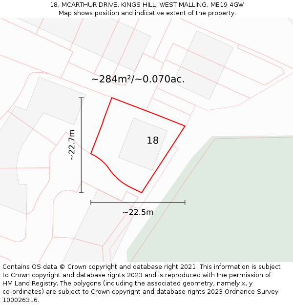 18, MCARTHUR DRIVE, KINGS HILL, WEST MALLING, ME19 4GW: Plot and title map