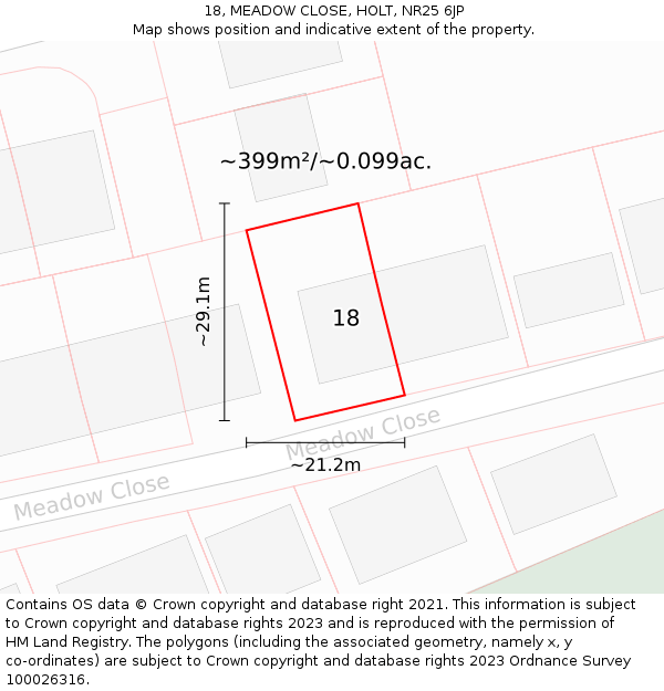 18, MEADOW CLOSE, HOLT, NR25 6JP: Plot and title map