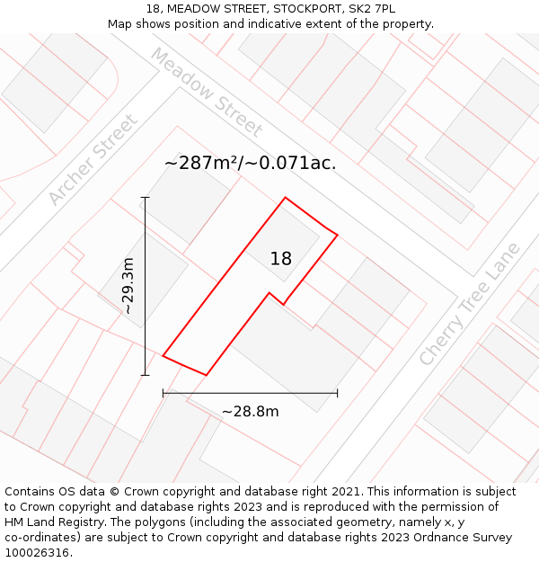 18, MEADOW STREET, STOCKPORT, SK2 7PL: Plot and title map
