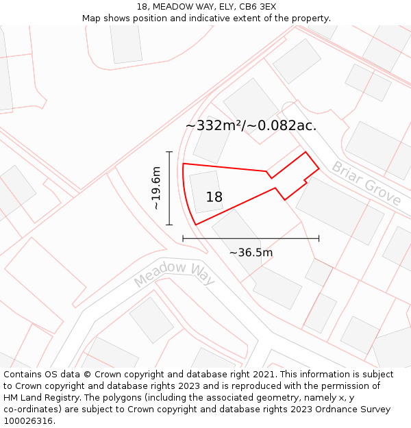 18, MEADOW WAY, ELY, CB6 3EX: Plot and title map