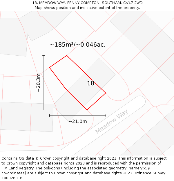 18, MEADOW WAY, FENNY COMPTON, SOUTHAM, CV47 2WD: Plot and title map