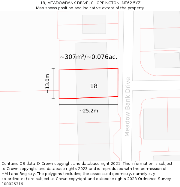 18, MEADOWBANK DRIVE, CHOPPINGTON, NE62 5YZ: Plot and title map