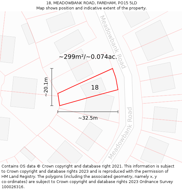 18, MEADOWBANK ROAD, FAREHAM, PO15 5LD: Plot and title map