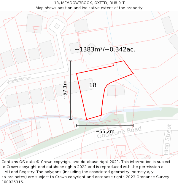 18, MEADOWBROOK, OXTED, RH8 9LT: Plot and title map