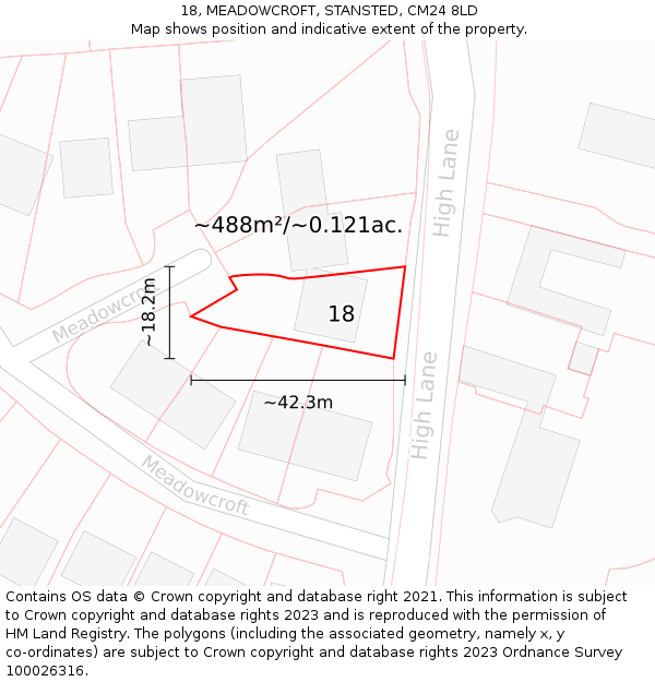 18, MEADOWCROFT, STANSTED, CM24 8LD: Plot and title map