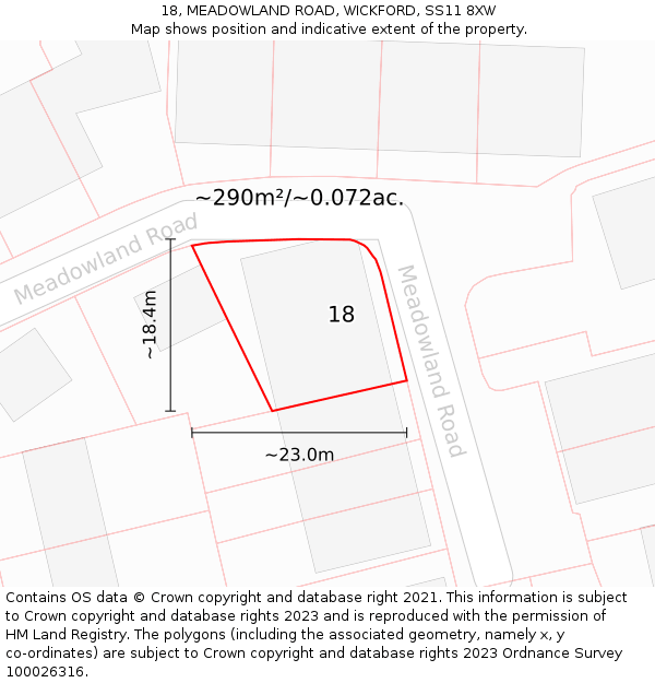 18, MEADOWLAND ROAD, WICKFORD, SS11 8XW: Plot and title map