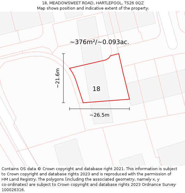 18, MEADOWSWEET ROAD, HARTLEPOOL, TS26 0QZ: Plot and title map