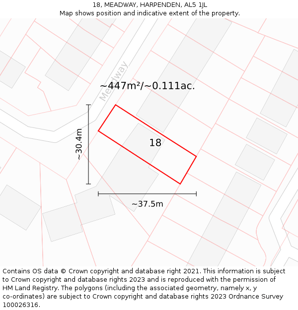 18, MEADWAY, HARPENDEN, AL5 1JL: Plot and title map