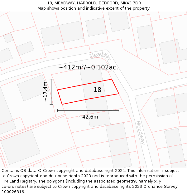 18, MEADWAY, HARROLD, BEDFORD, MK43 7DR: Plot and title map