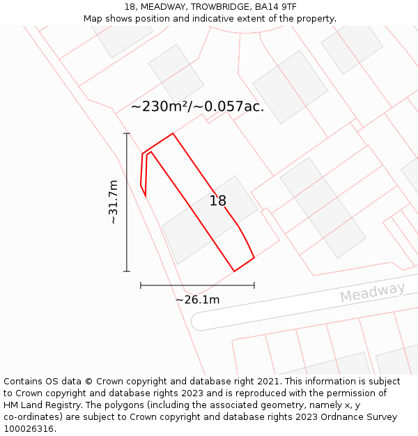 18, MEADWAY, TROWBRIDGE, BA14 9TF: Plot and title map