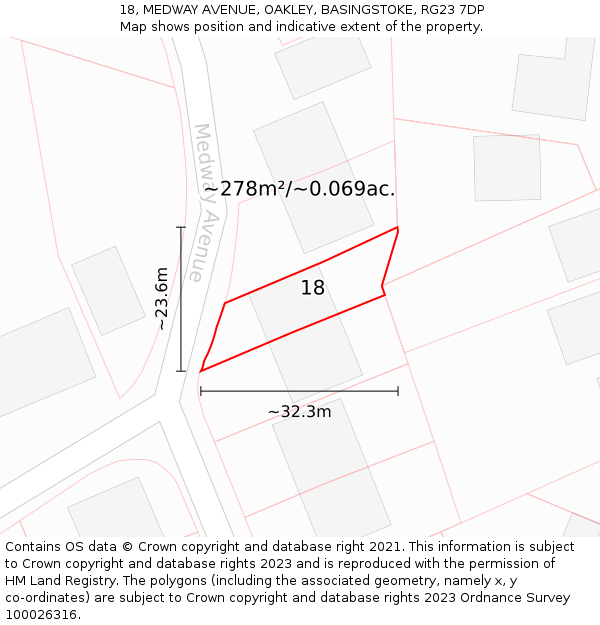 18, MEDWAY AVENUE, OAKLEY, BASINGSTOKE, RG23 7DP: Plot and title map